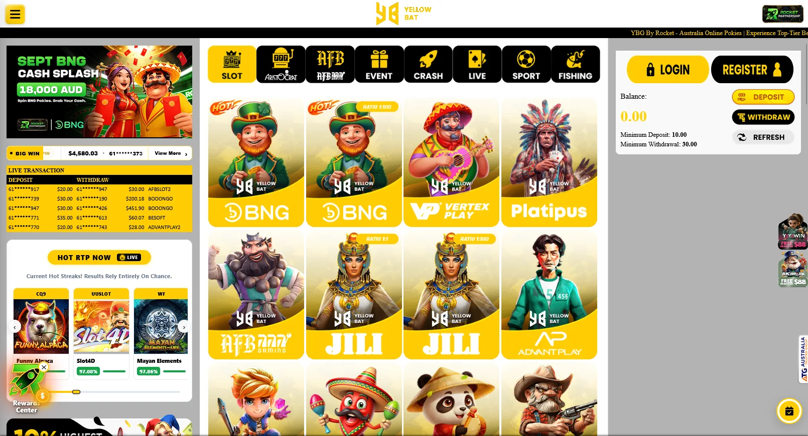 Yellowbat Casino desktop casino experience